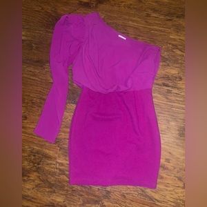 Purple long sleeve one shoulder dress